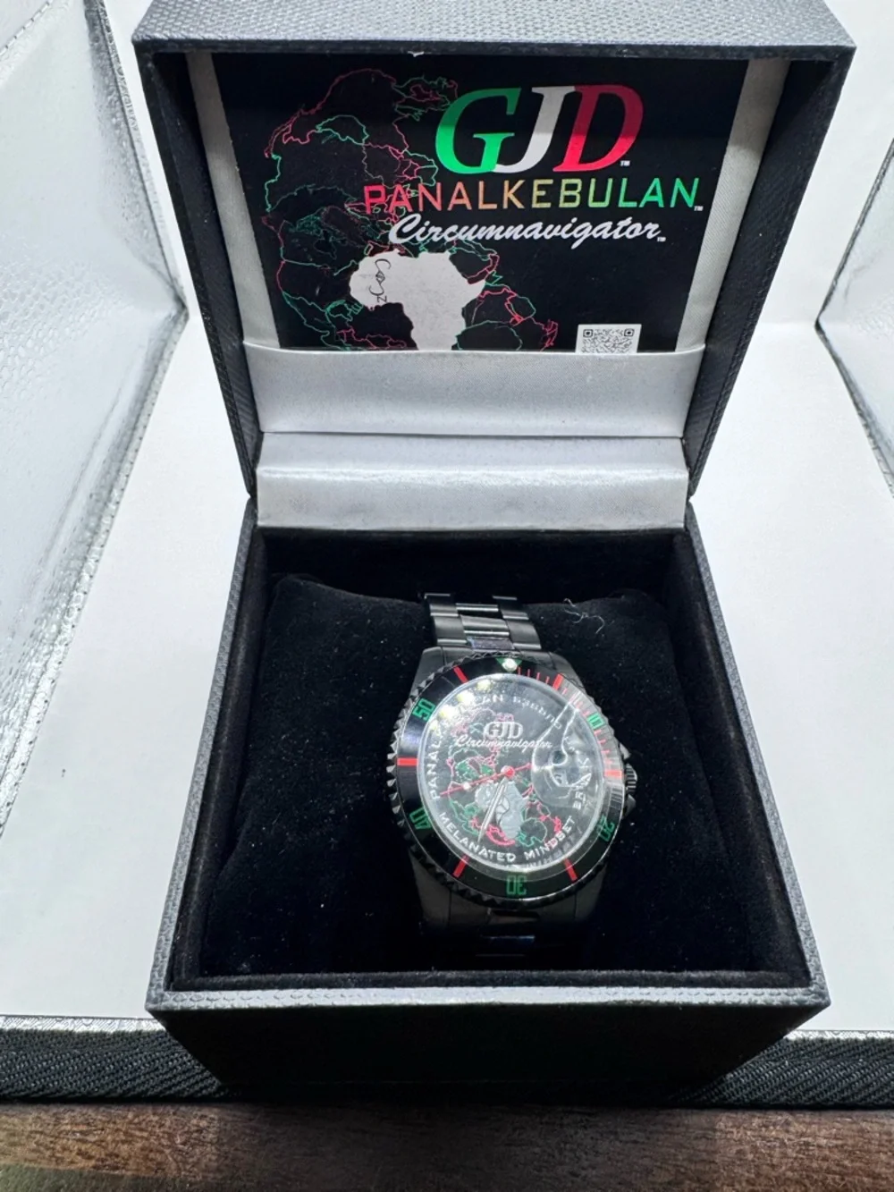 Pan-Alkebulan Circumnavigator Watch Melanated Mindset Black Stainless Steel Box